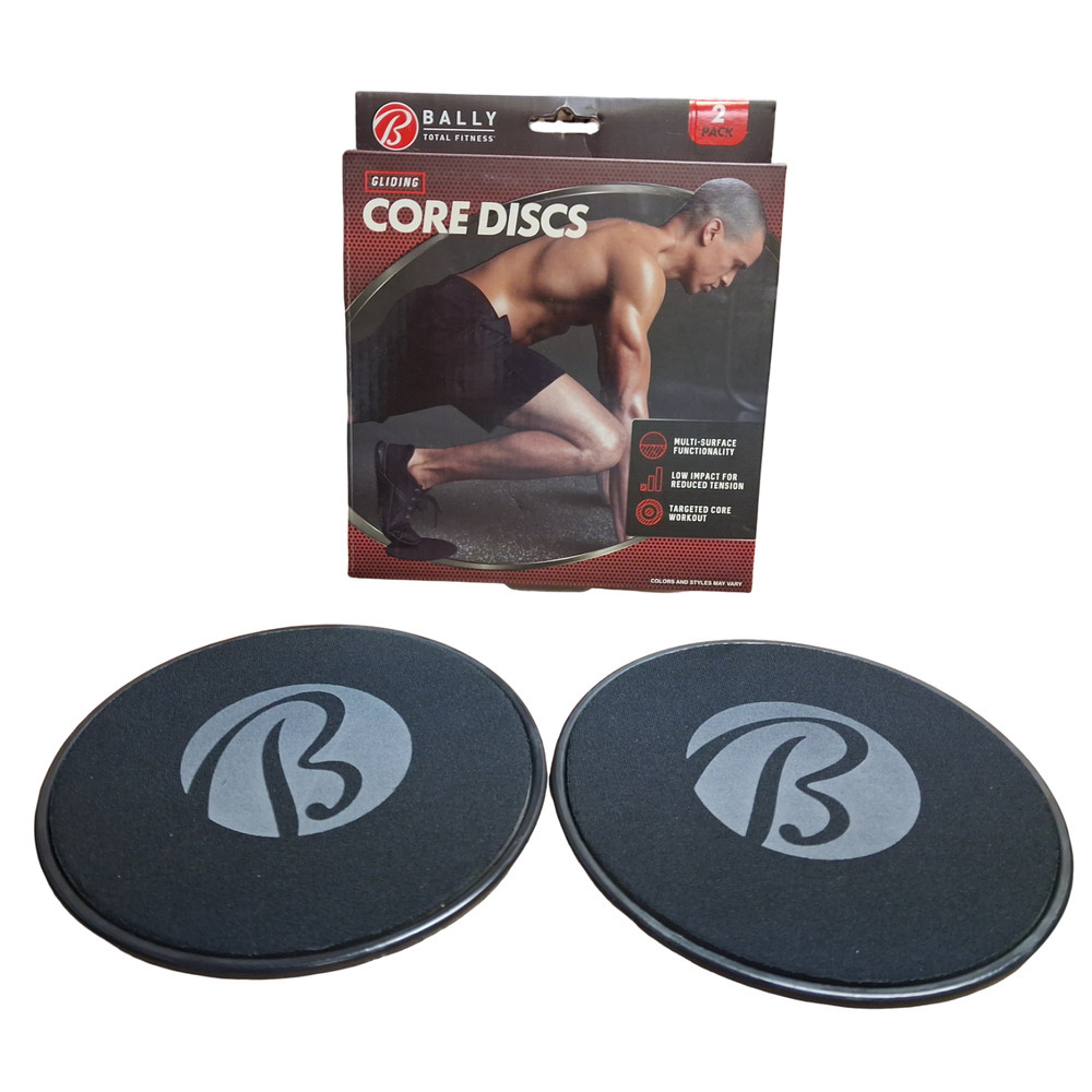 Bally Total Fitness Gliding Core Discs 2 Pack Black Abs Core Workout Slides New